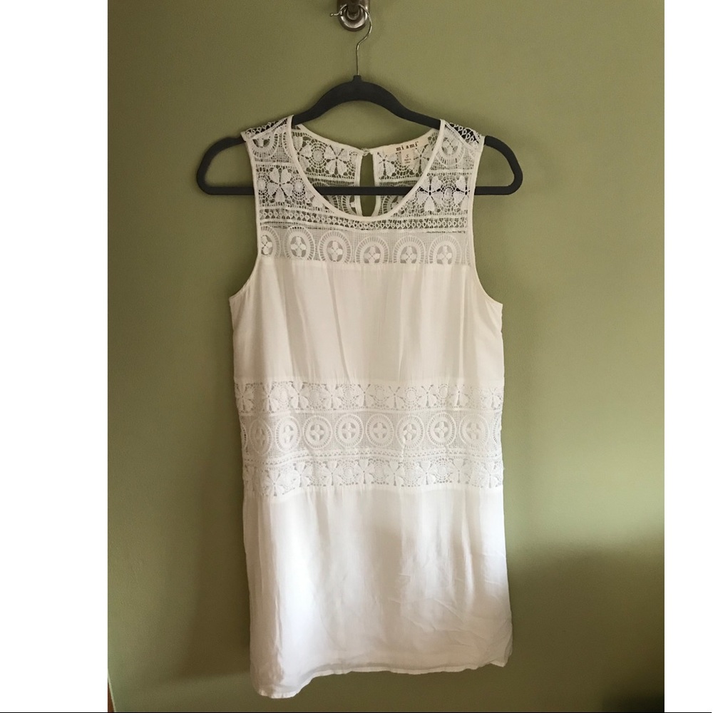 White dress with lace stripes